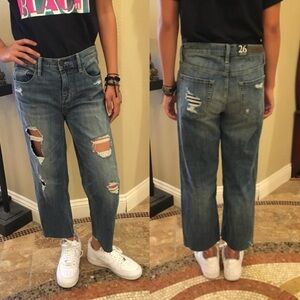 NWT~TREASURE & BOND Women Ripped Mid-Rise Baggy Crop Jeans Size 26